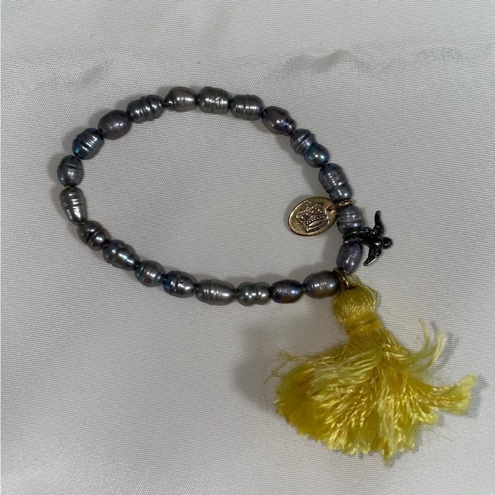 Juicy Couture Bracelet (Gray Faux Pearls with Yellow Tassel)- Rare/Discontinued